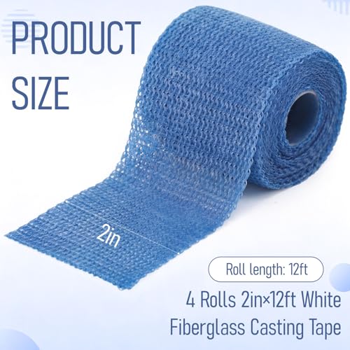 Geiserailie Blue 4 Rolls Fiberglass Casting Tape 2 in × 12 Ft Cast Orthopedic Moldable Medical Casting Tape - color: Blue