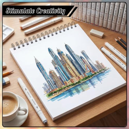 120lb/200gsm Marker Paper Pad 8.3 × 8.9 in, 60 Sheets, Spiral Bound - size: 8.3×8.9 Inch (60 Sheets )