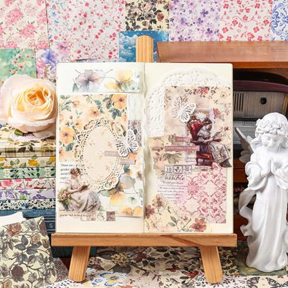600 Sheets Vintage Floral Scrapbook Paper, 3x3 Inch Journaling Craft Paper