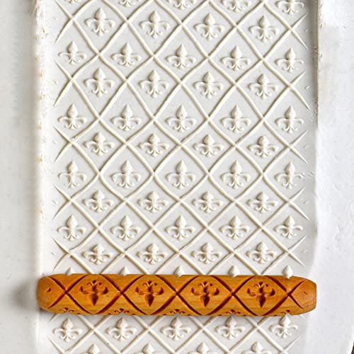 MKM Pottery Tools Wood Hand Rollers for Clay (HR-25 Fleur de lis) - size: HR-25 Fleur de lis
