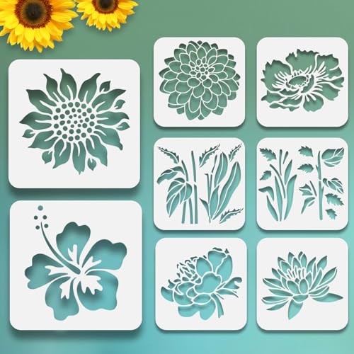 8 Pcs Large Flower Stencils for Painting, 11.81 X 11.81 Inch Flower Stencils for Crafts Reusable, Wood and Wall Stencils for Painting Large Pattern, DIY Templates Holiday Wall Paper (C) - style: C