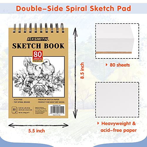 FIXSMITH 5.5"X8.5" Sketch Book, 80 Sheets (68 lb/100gsm) Sketchbook | Acid Free Drawing Paper | Top Bound Artist Sketch Pad | for Kids, Beginners, Artists & Professionals | Bright White - color: Tan, size: 5.5"x8.5"-1 Pack