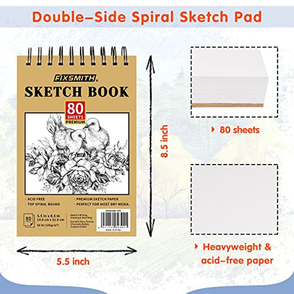 FIXSMITH 5.5"X8.5" Sketch Book, 80 Sheets (68 lb/100gsm) Sketchbook | Acid Free Drawing Paper | Top Bound Artist Sketch Pad | for Kids, Beginners, Artists & Professionals | Bright White - color: Tan, size: 5.5"x8.5"-1 Pack