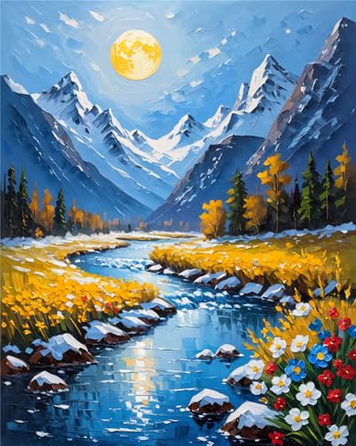 ldazao Mountain Paint by Numbers Kit for Adults Beginner Scenery Adult Paint by Number Kits Canvas Adults' Paint-by-Number DIY Oil Painting Kits for Gift Home Wall Decor 16x20 Inch - color: SZ0017