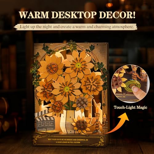 3D Puzzles for Adults Sunflower Bloom Wooden Bloom Craft with LED Light - color: Sunflower