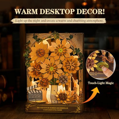 3D Puzzles for Adults Sunflower Bloom Wooden Bloom Craft with LED Light - color: Sunflower