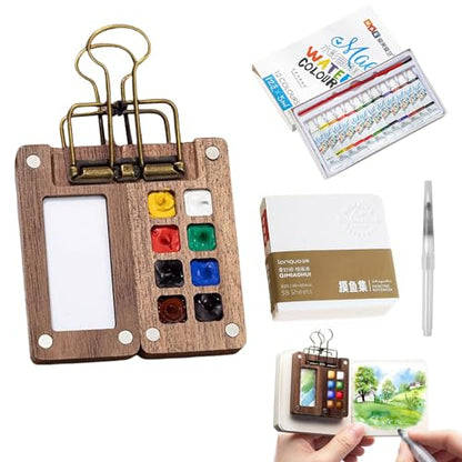 Joyzan Mini Watercolor Travel Set, Portable Pocket Water Color Painting Kit