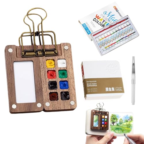 Joyzan Mini Watercolor Travel Set, Portable Pocket Water Color Painting Kit