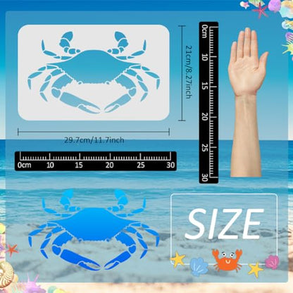 FINGERINSPIRE Crab Stencil 11.7x8.3Inch Ocean Animal Stencil Template Decor | A4 Size Sea Creatures Stencil Summer Ocean Beach Nautical Stencil for Painting On Wood Canvas Paper Fabric Walls Furniture