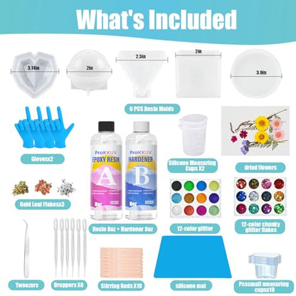 ProKKUV 16oz Epoxy Resin,Resin Art Kit for Beginners Molds for DIY Gift | Bubble Free Self Leveling Mix 1:1 Resin for Art Resin Casting Resin DIY Art Crafts - color: 16 OZ Kit