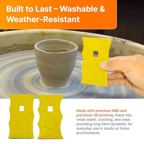 SplashNColor Pottery Ribs - ABS Clay Texture Ribs, Mud Throwing Tools, Ceramic Pottery Smoothing, Sculpting, Carving, and Trimming Tools for DIY Pottery Projects - Yellow - Set C - (2 Pack)