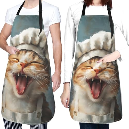 Art Apron with Pocket for Women Men | Kitchen Aprons Chef Apron for Cooking Baking BBQ Painting Gardening - color: Chef Cat