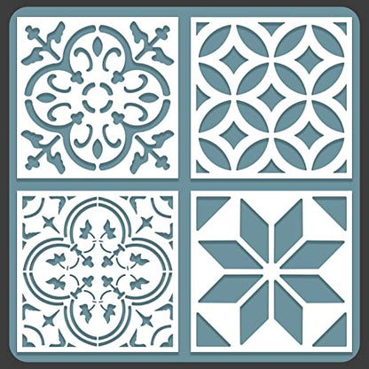 / 4 pcs. 16 x 16 Inches/Tile Stencil Set, Reusable Tile Stencils Set for Painting, Furniture, Floor/Household Paint Wall Stencils (16x16 inches) - size: 16x16 inches