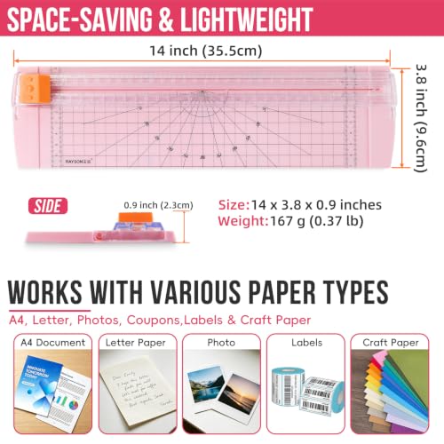 Rayson Paper Cutter Trimmer, A4 Size, 12" Craft Cutter, Light Pink - color: Pink