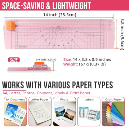 Rayson Paper Cutter Trimmer, A4 Size, 12" Craft Cutter, Light Pink - color: Pink