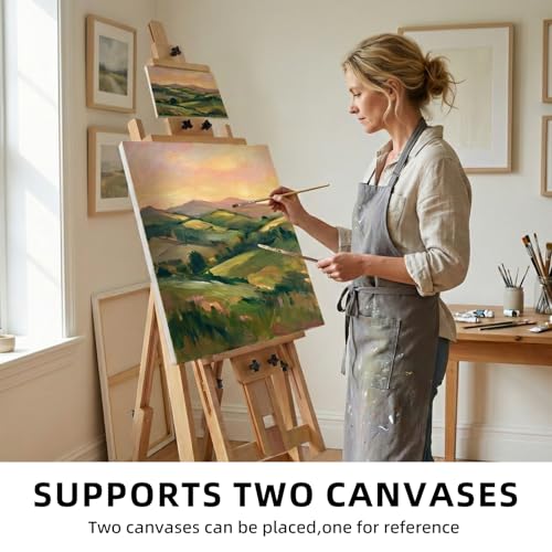 Studio H-Frame Easel with Tilting & Flat Position, Natural | Sturdy Adjustable Beech Wood Painting Easel for Painting, Holds Canvas Art up to 77" - style: Natural
