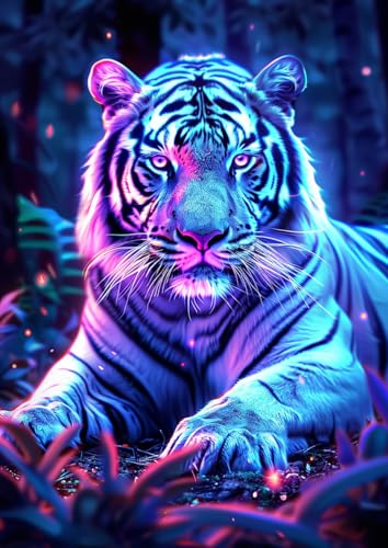 Tiger Diamond Art Kits for Adults, Animal Diamond Painting 12X16 Inch | Easy 5D Diamond Art Kits, Round Dots Full Drill, DIY Diamond Painting Kit for Adult Beginners, Home Wall Decor Gifts - color: Tiger 01