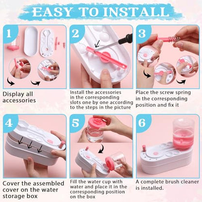 Painting Station Paint Brush Cleaner 20"X16" Silicone Paintings Mat with Cup and Paint Holder 10 Paintings Brushes Children's Painting Set Art Supplies for Kid School Gifts DIY Crafts (Blue Pink) - color: Blue Pink