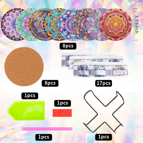 8 Pcs Boho Diamond Art Painting Coasters with Holder, DIY Boho Mandala Flower Diamond Crafts Coasters for Adults Diamond Art Painting Kits for Beginners, Diamond Craft Supplies for Adults - color: Datura Flower