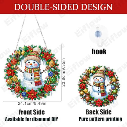 Eiflow Acrylic Christmas Diamond Art Hanging Kit for Adults, DIY Diamonds Painting Door Hanger Ornament Kit Snowman Wreath Crystal Diamond Art Painting Wall Window Hanging Pendant - color: Christmas Wreath