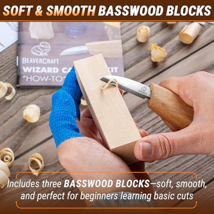BeaverCraft Whittling Kit for Beginners, Wood Carving Kit for Beginners - Wood Carving Tools Woodworking Kit for Adults and Teens - Whittling Knife Kit with Wood Blocks - Wood Carving Set DIY03 Wizard