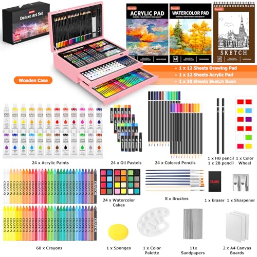 Soucolor 192-Pack Deluxe Art Supplies,Drawing Painting Sets,Teen Girl Gifts - color: Pink