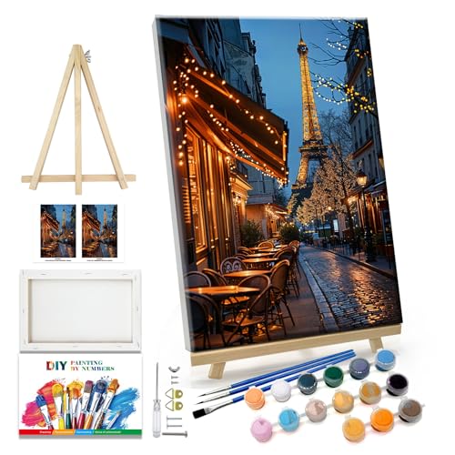 JOOZ Paint by Numbers Kit for Adults with Frame Eiffel Tower Paint by Number with Easel City Street Scene Adult Paint by Number Kits DIY Oil Painting Kits for Gift Home Wall Decor 7.87x11.81 Inch - color: Eiffel Tower