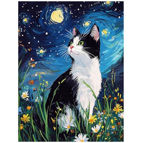 CRZMODE Cat Diamond Art Kits for Adults,Cat Diamond Painting Kits for Adults Beginners,5D DIY Round Full Drill Gem Art Paint by Diamonds Dots Crafts Kits for Home Decor Gift 12x16inch - color: Cat02(12X16")