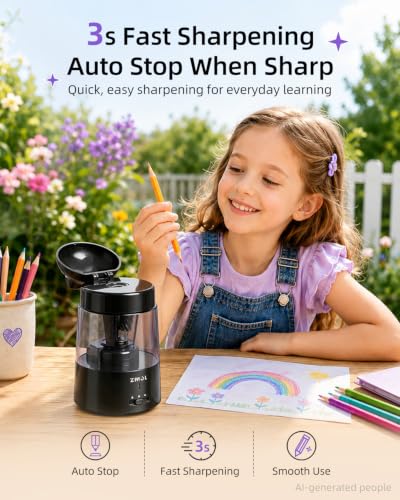 ZMOL Black Bunny Electric Pencil Sharpener, 6-8mm, Rechargeable, Stickers | Fast Sharpening, Auto Stop,3 Modes for No.2 and Colored Pencils, Quick Charge,Kids Gift, for Home/Classroom/School/Art Studio - color: Black