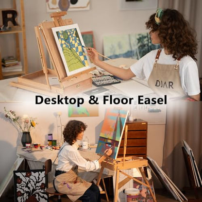 DJAR 169-Piece Wooden French Easel Art Painting Kit for Adults | Portable Plein Air Artist Supply Kit with 48 Acrylic, 24 Watercolor & 24 Oil Paints, Gift for Artists, Students & Beginners