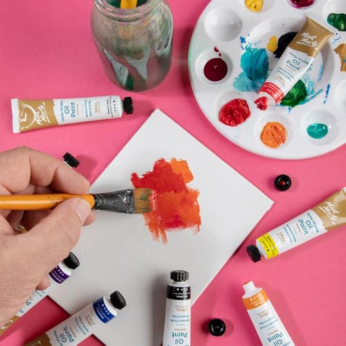 Mont Marte Oil Paint Set Water Mixable 8x18ml, Titanium White,Mid Yellow,Orange,Cadmium Red,Phthalo Green,Cobalt Blue,Ultramarine Violet,Ivory Black