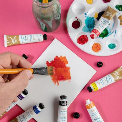 Mont Marte Oil Paint Set Water Mixable 8x18ml, Titanium White,Mid Yellow,Orange,Cadmium Red,Phthalo Green,Cobalt Blue,Ultramarine Violet,Ivory Black