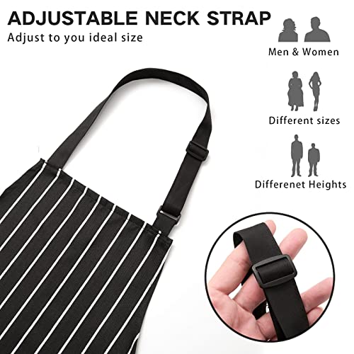 BeLuyi Adjustable Bib Apron with 2 Pockets Chef Cooking Kitchen Restaurant Aprons for Women Men - color: Black Stripes