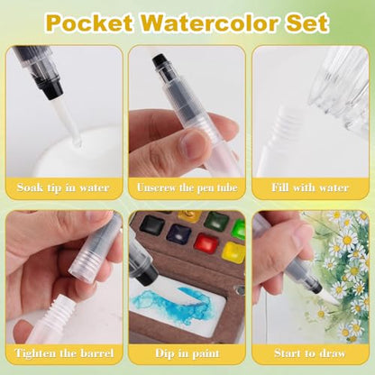 Mini watercolor travel set Mini Watercolor Paint Set Travel Watercolor Sets Mini Paint Pad Pocket Artist Watercolour Travel Sets Pocket Watercolour Kit Portable Paint Palette(9 Grids，Mint blue)
