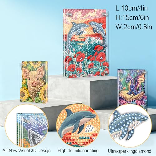 SKRYUIE DIY Acrylayers Diamond Art Kits for Adults, Dolphin Multi-Layer Acrylic Diamond Painting Kits, 4-Layered Magnetic Stand-Up Tabletop Decor, Unique Multi-Dimensional Craft Gift 4x6 Inch A2 - color: Colorful-2