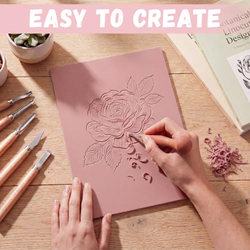 FunooFuno 9'' x 11.75'' 2 Pack Pink Rubber Linoleum Carving Blocks for Printmaking, 0.24'' Thick Linocut Soft Rubber Carving Block for Stamp Making Supplies Craft Materials DIY Artists Beginner - size: 9 x 11.75 Inch
