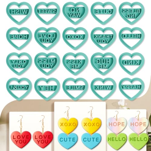 20pcs Heart Shape Polymer Clay Cutter Set with Inspiring Words Clay Cutters for Jewelry Making - color: Inspiring Words