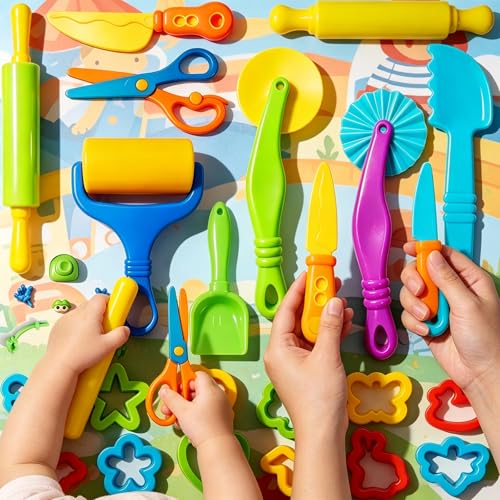 Dough Tools Set for Kids – 17 Pieces Modeling Clay Tools with Rollers & Cutters – Toddler Craft Playdough Accessories for Preschool Learning Activities - size: 17pcs