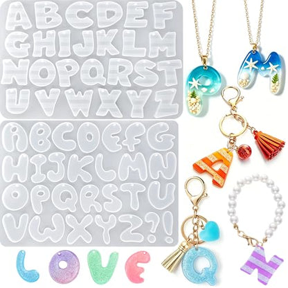 Alphabet Molds with Hole, Set of 2 Resin Alphabet Keychain Molds - color: 2 Pcs Alphabet Resin Molds