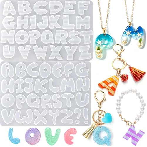 Alphabet Molds with Hole, Set of 2 Resin Alphabet Keychain Molds - color: 2 Pcs Alphabet Resin Molds