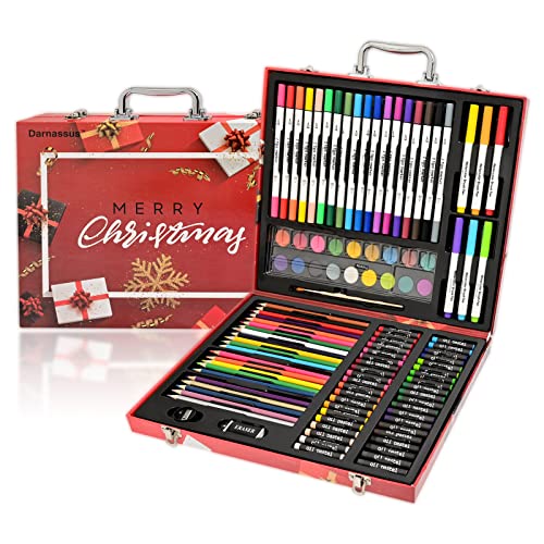 Darnassus 132-Piece Art Set, Deluxe Professional Color Set, Creating Gift Box, Art Set Crafts Drawing Painting Christmas Kit for Kids and Adult, Girls Boys - color: Xmas Red