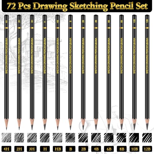 72 Pcs Sketching Pencils, 12B-4H Graphite Drawing Pencils | Art Set for Artists Beginners, Bulk Supply for Studios, Charcoal Graphite Blend, Shading Sketching, Gift-ready Packaging