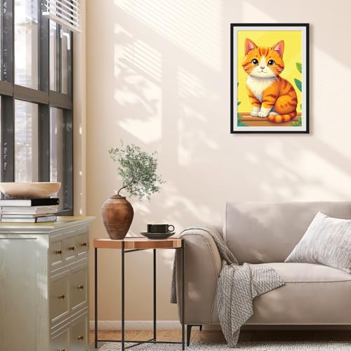 Ginkko Paint by Numbers Kit for Adults Beginner & Kids Ages 8-12 with Wooden Frame Easy Acrylic on Canvas 8x12 inch with Paints and Brushes, Ginger cat(Include Framed) - color: Gingercat framed, size: 8x12 Inch