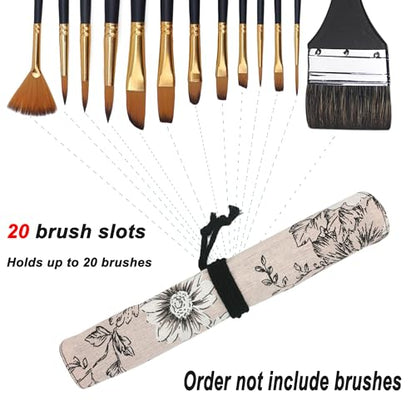 Funny live Paint Brush Holder Art Supplies, Artist Brush Holder & Art Supply Storage Organizer Roll-Up Case Bag, Protect Acrylic Oil Watercolor Paintbrushes (Peony-20 Slot Pockets) - style: Peony-20 Slot Pockets