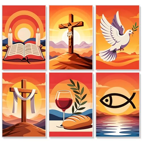 6 Pack Paint by Numbers Kit for Adults, Christian Painting, 8x12 Inch | DIY Adult Paint by Number Kits on Canvas for Beginners, without Frame, ReligionHome Wall Decor, Stress Relief Craft Gift - color: TRTDOP6PNF104