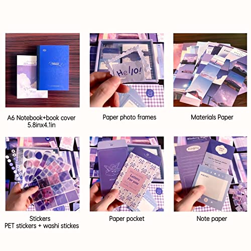 LCLAIDYDY 348 PCS Aesthetic Scrapbook Kit with A6 Grid Notebook, Bullet Junk Journals, DIY Gift Journaling Kit for Teen Girl Women (Moonlight) - color: Moonlight