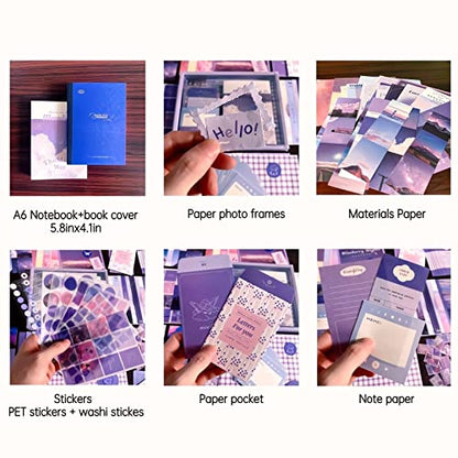 LCLAIDYDY 348 PCS Aesthetic Scrapbook Kit with A6 Grid Notebook, Bullet Junk Journals, DIY Gift Journaling Kit for Teen Girl Women (Moonlight) - color: Moonlight