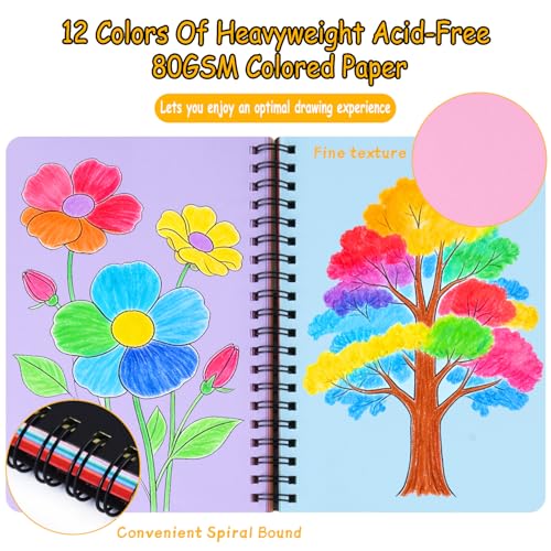 5x7 12 Colors Paper Mixed Media Sketchbook,Spiral Notebook Junk Journal - color: 12Colors Paper-SideSpiral