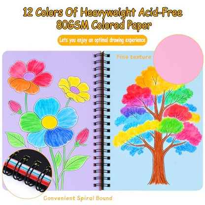 5x7 12 Colors Paper Mixed Media Sketchbook,Spiral Notebook Junk Journal - color: 12Colors Paper-SideSpiral