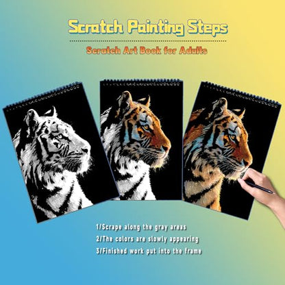 DESINIK Animals Scratch Art Painting Book for Adults-Colorful Animal Scratch Paper|Scratch Painting Paper Craft Kit|Creative Foil Engraving Scratch Art|Stress Relief Gift for Craft Lovers(10PCS) - color: Animals A4 -10PCS